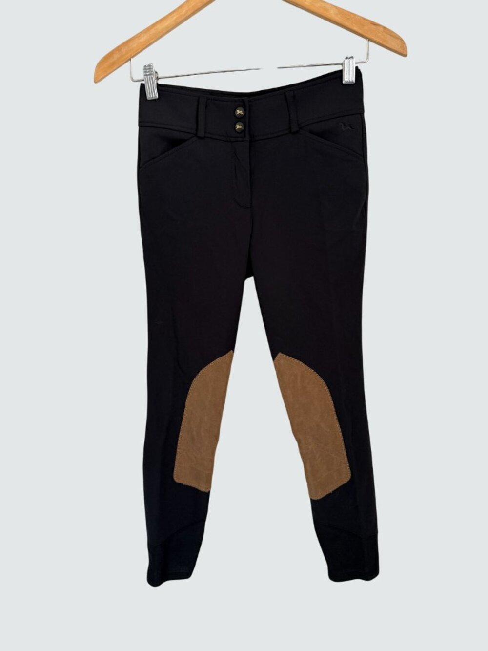 R.J. Classics Womens Black Equestrian Riding Breeches Size 24R With Tan Knee Pat